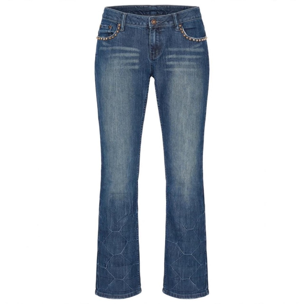 Premiere Jeans Womens Flare Bootcut Medium Wash Studded S-Wave Bling Hexagon